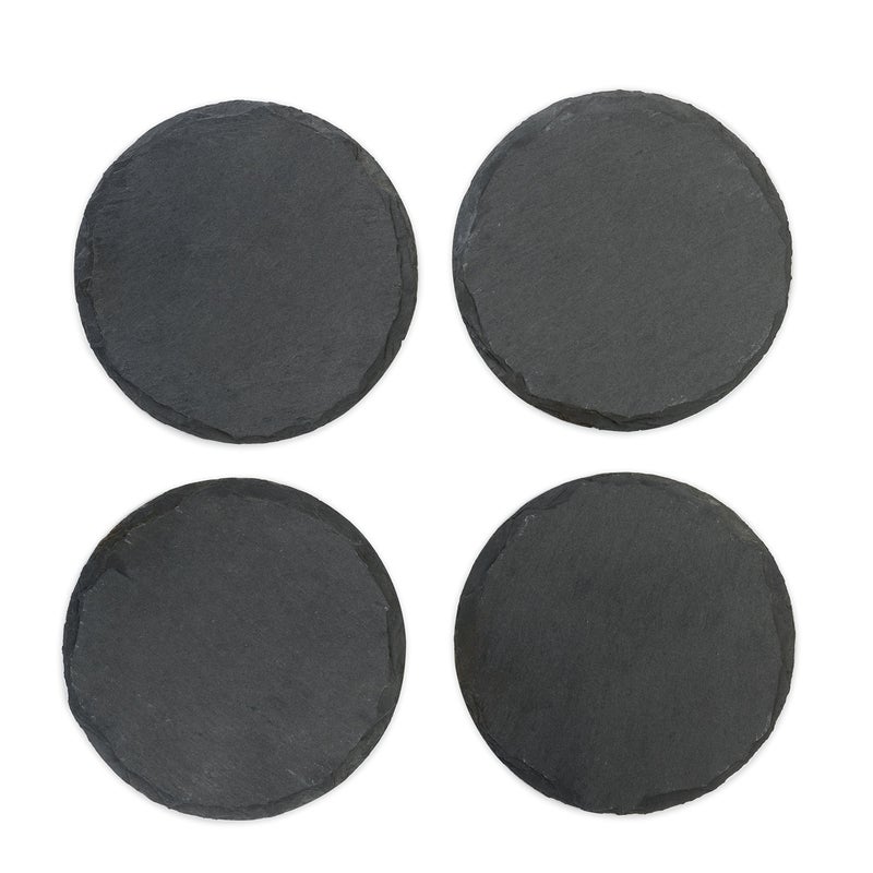 Twine Circle Slate Coasters, Modern Round Coasters, Slate with Velvet Backing, Protect Tables and Surfaces, Black, Set of 4 - Image 1
